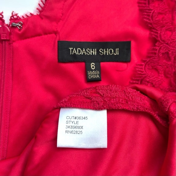 Tadashi Shoji Embroidered Lace Cockatil Sheath Dress in Red Sleeveless Size 6 - Picture 12 of 13